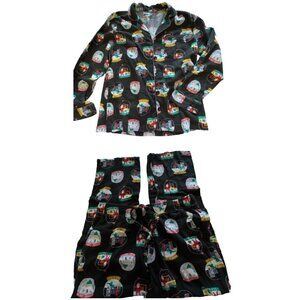 Old Navy Mens Flannel Pajamas Set Black Christmas Snow Globe Santa Unisex Large